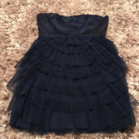 BCBG Navy Tulle Ruffle Strapless Dress - Picture 4 of 8